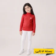 خرید عمده بلوز رنگ قرمز دخترانه طرح کشباف رنگینی | بچگانه (3 تایی)