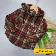 خرید عمده شکت طرح چهارخانه رنگ قرمز و کرم بزرگ | بچگانه (3 تایی)